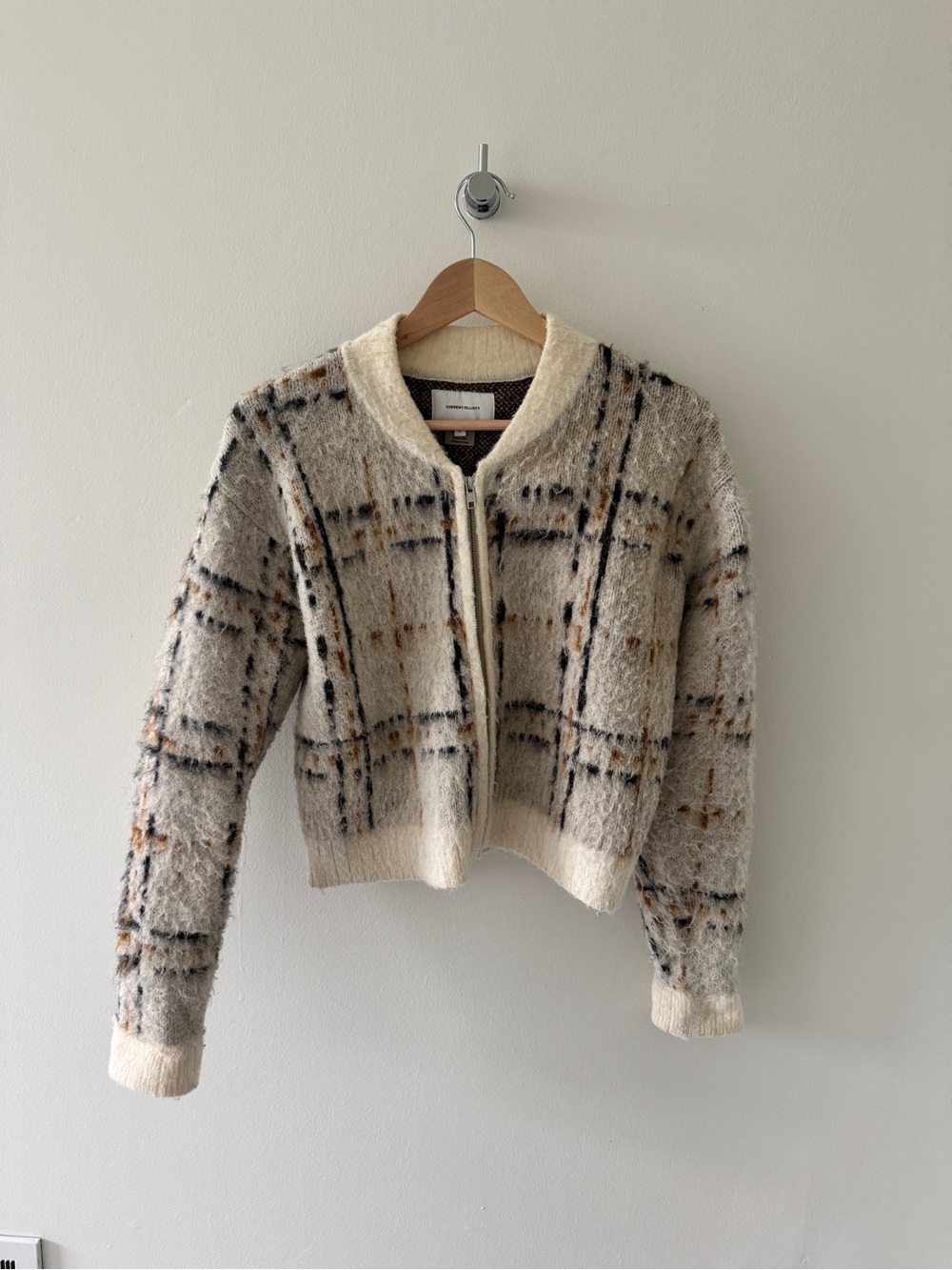 Current/Elliott Cream Plaid Zip Jacket